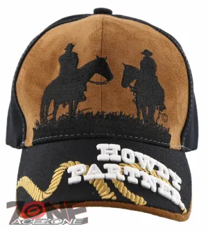 NEW! RODEO COWBOY HOWDY PARTNER FAUX LEATHER CAP HAT BLACK