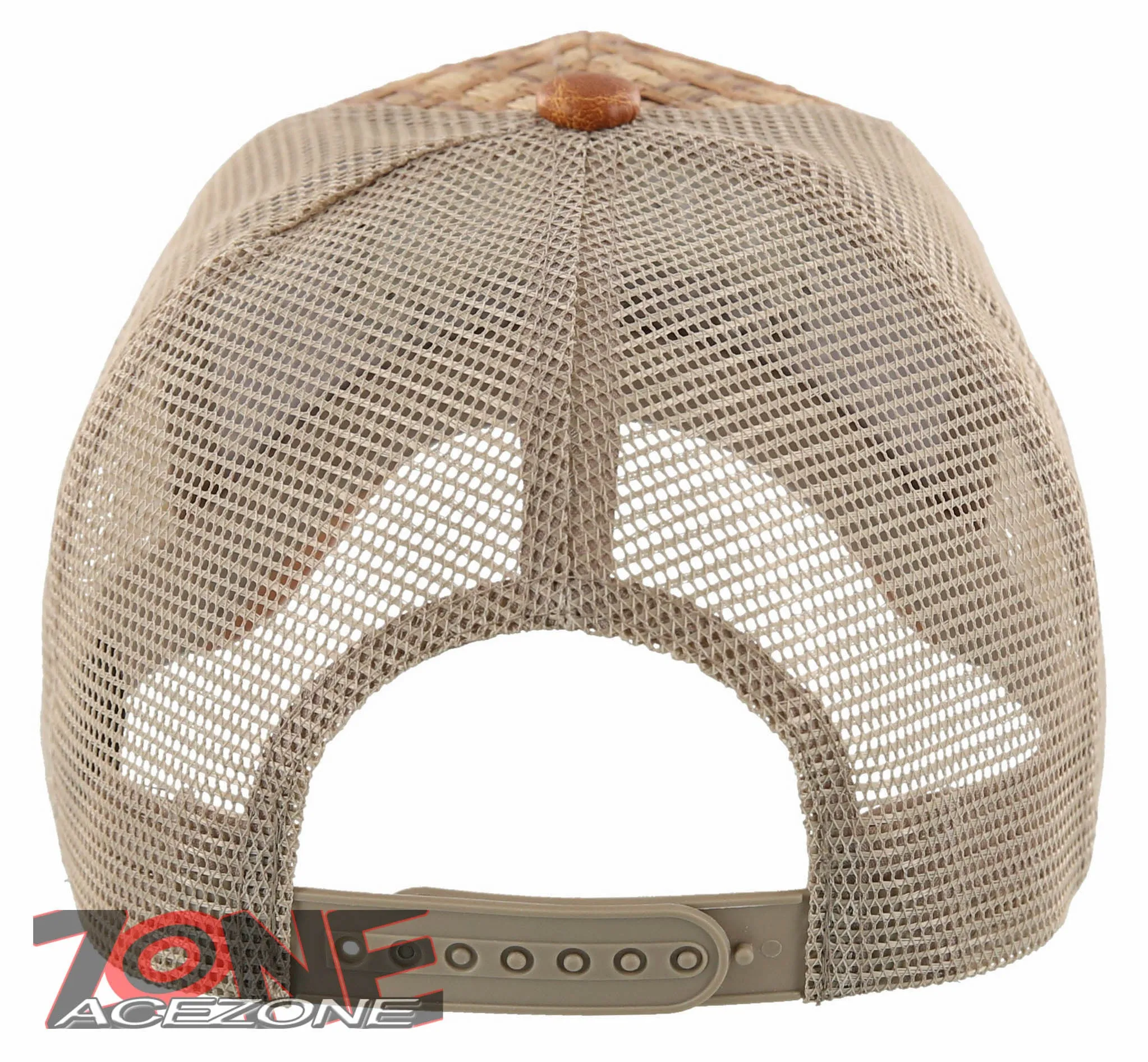NEW! STRAW MESH TEXAS STAR FAUX LEATHER BALL CAP HAT TAN