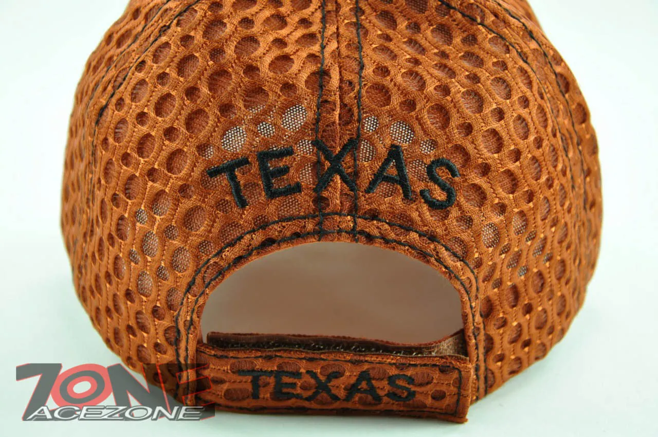 NEW! W/LEATHER TX TEXAS TX MESH CAP HAT ORANGE