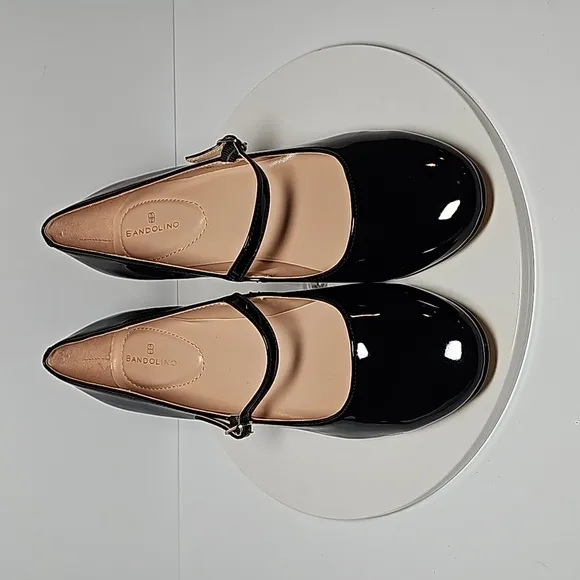 NWOT Bandolino Cariann Mary-Jane Pump Block Heel Round Toe Faux Patent Black 10