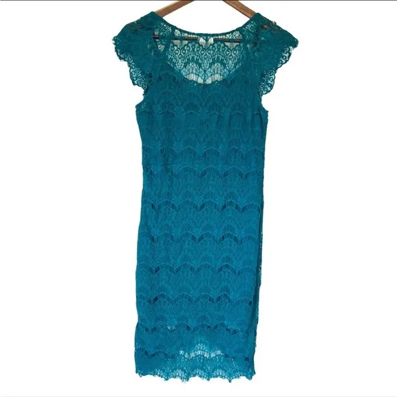 NWOT Intimately Free People Lace body Con Cap Sleeved Turquoise Dress size Large