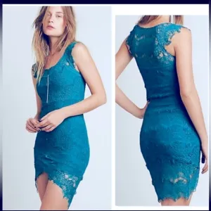 NWOT Intimately Free People Lace body Con Cap Sleeved Turquoise Dress size Large