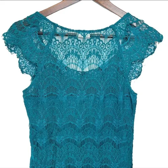 NWOT Intimately Free People Lace body Con Cap Sleeved Turquoise Dress size Large
