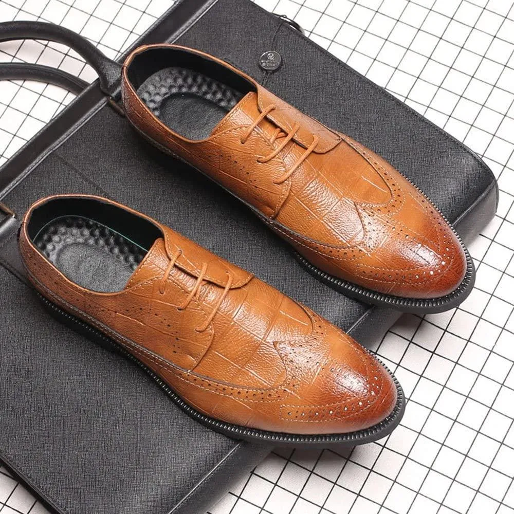 NXY Men's Comfort Dress Oxford Shoes Lace-up Wingtip Pointed Toe Casual