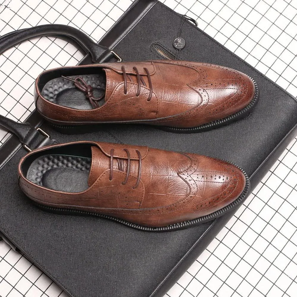 NXY Men's Comfort Dress Oxford Shoes Lace-up Wingtip Pointed Toe Casual