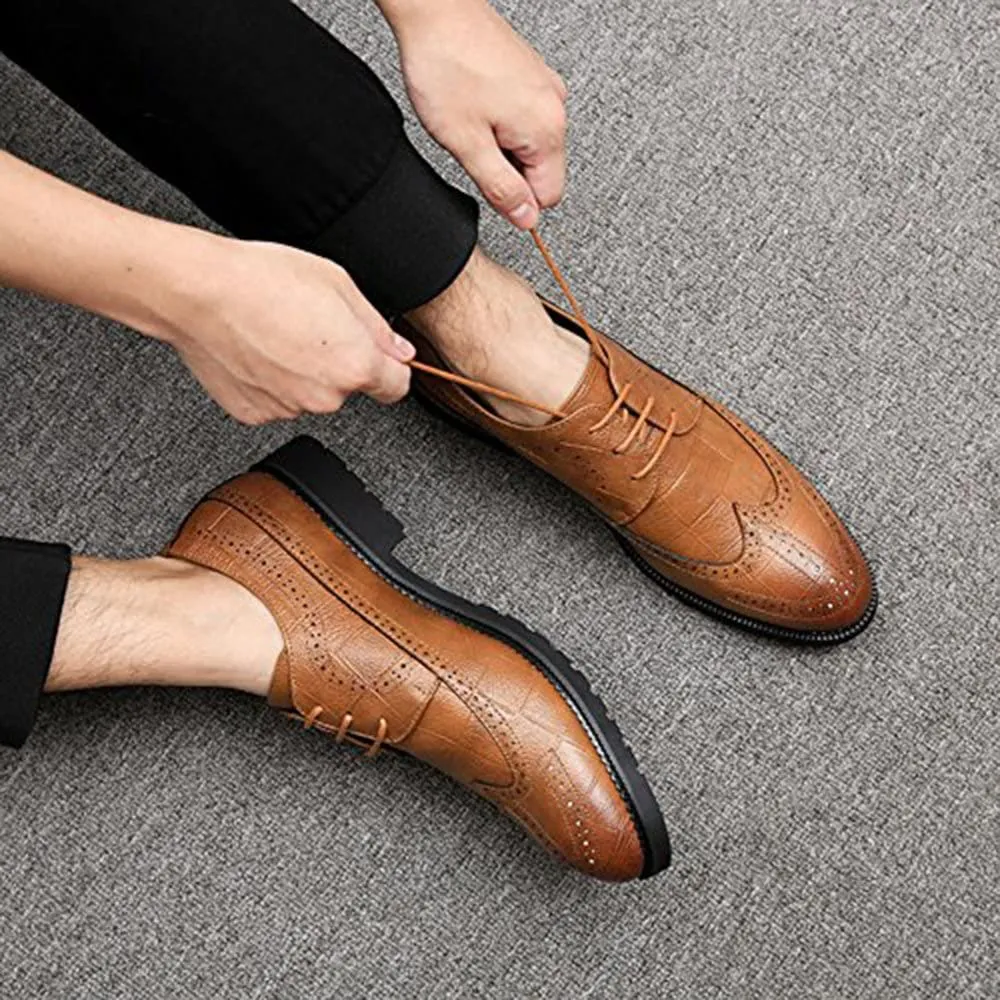 NXY Men's Comfort Dress Oxford Shoes Lace-up Wingtip Pointed Toe Casual
