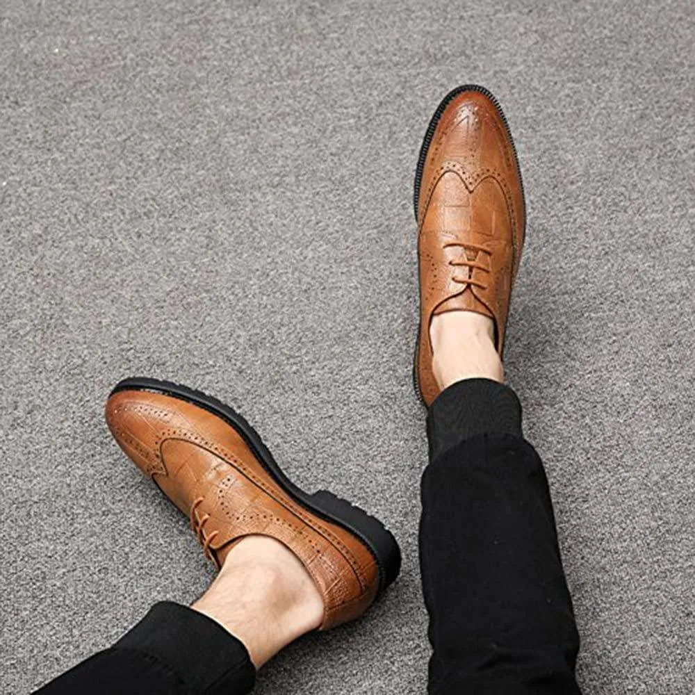 NXY Men's Comfort Dress Oxford Shoes Lace-up Wingtip Pointed Toe Casual
