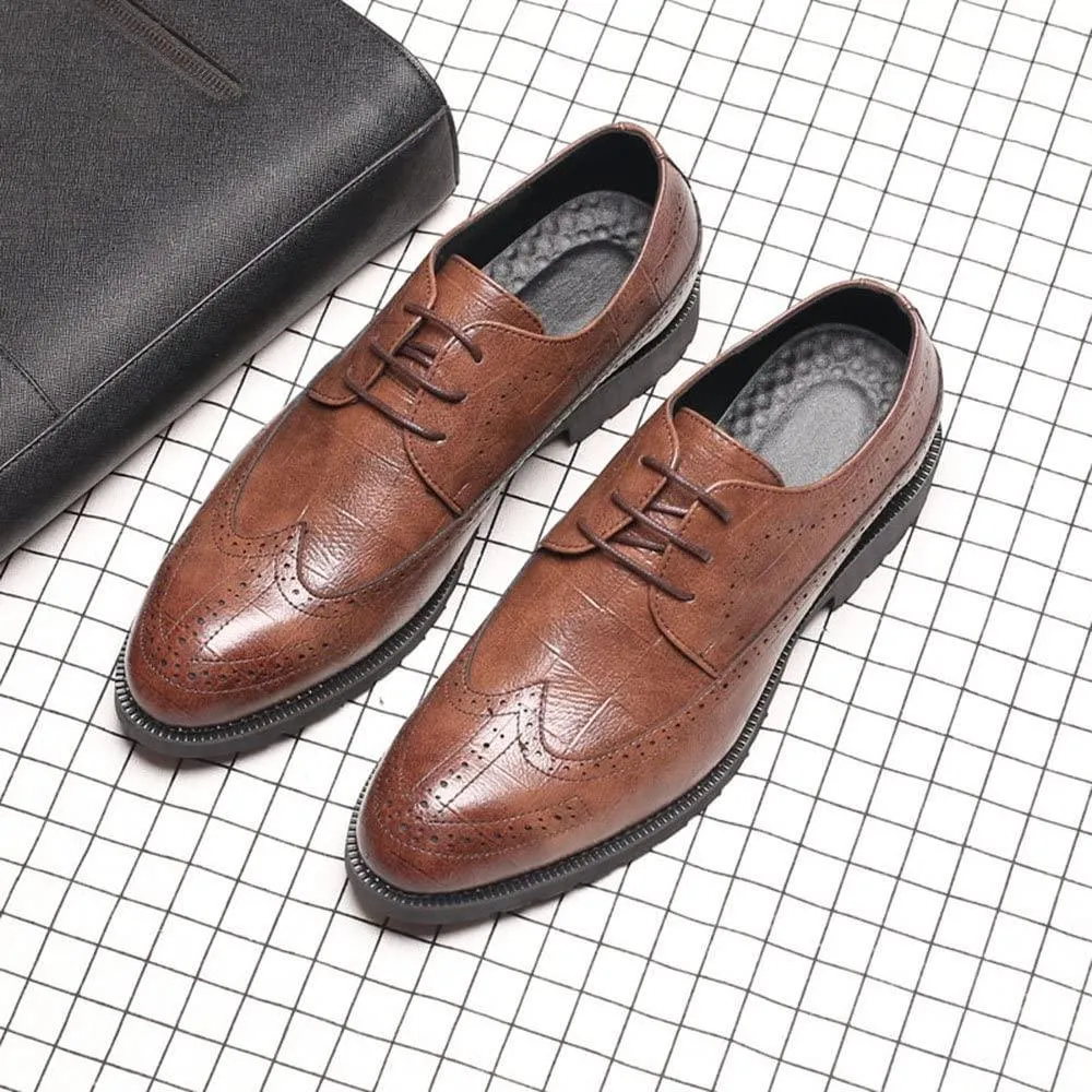 NXY Men's Comfort Dress Oxford Shoes Lace-up Wingtip Pointed Toe Casual