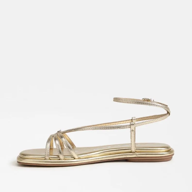 Olana Strappy Flat Sandal in Gold