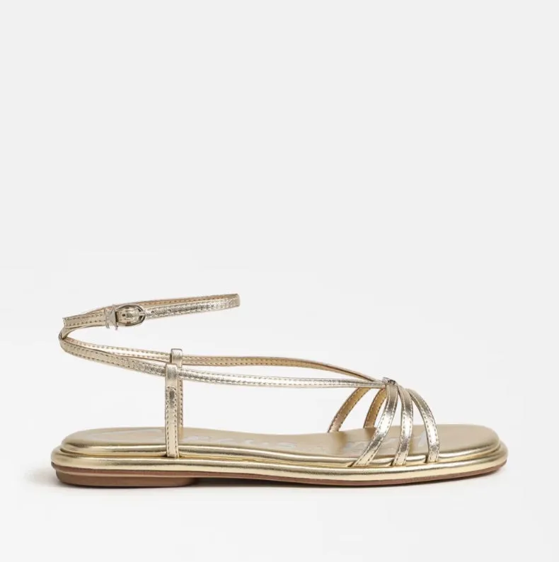 Olana Strappy Flat Sandal in Gold