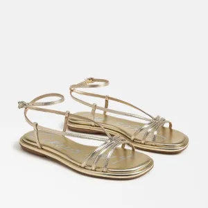 Olana Strappy Flat Sandal in Gold