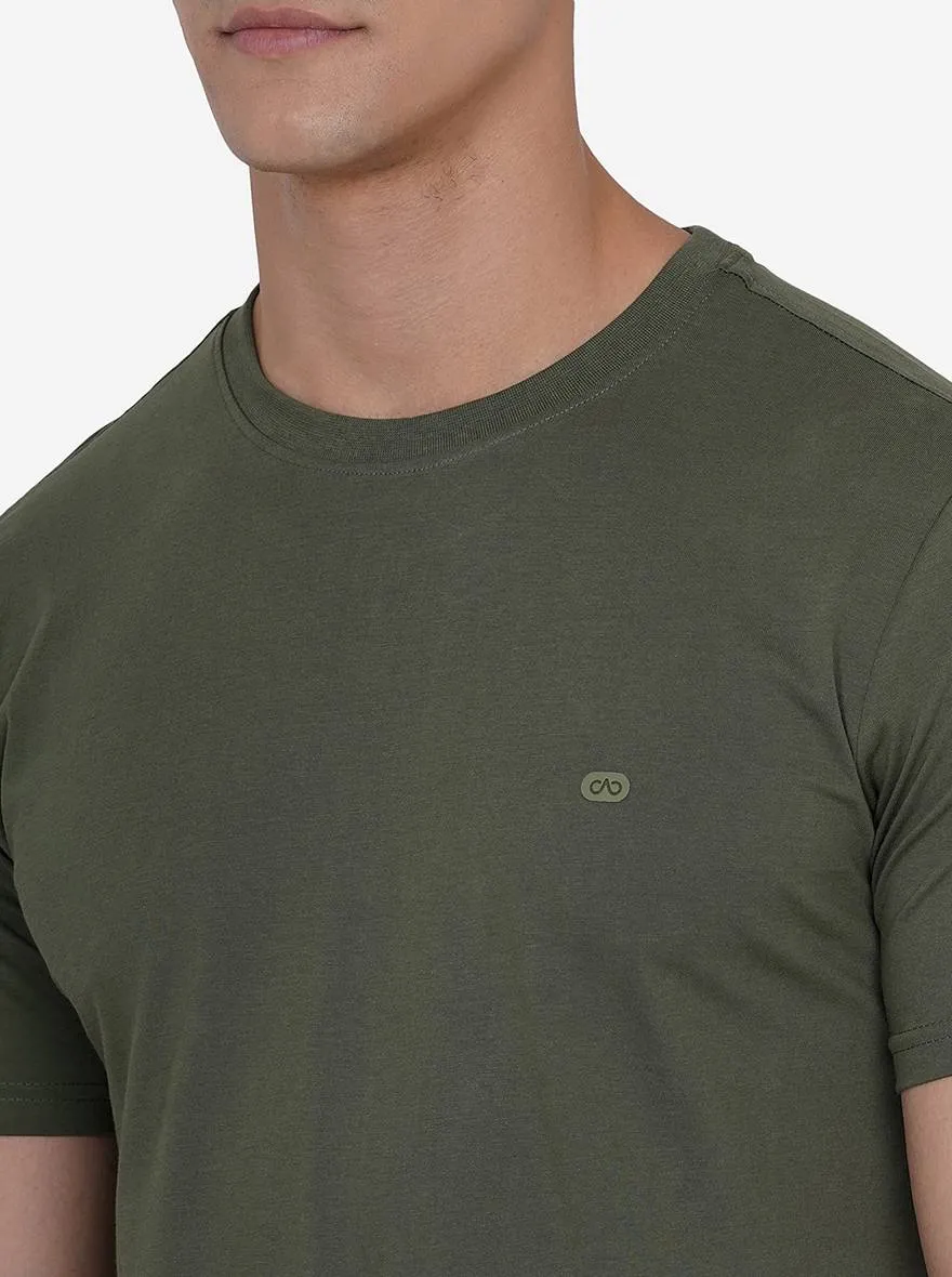 Olive Solid Slim Fit T-Shirt | JadeBlue