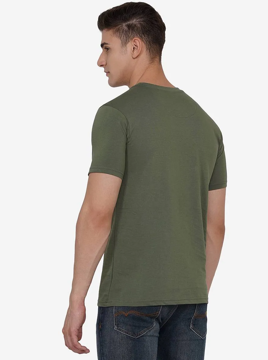 Olive Solid Slim Fit T-Shirt | JadeBlue