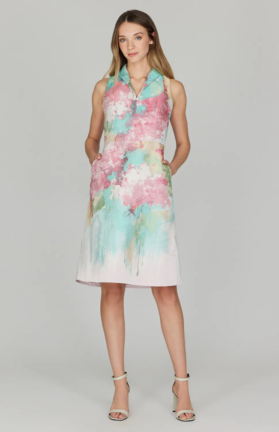 Painterly Garden Jacquard High Neck A-Line Dress