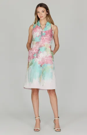 Painterly Garden Jacquard High Neck A-Line Dress