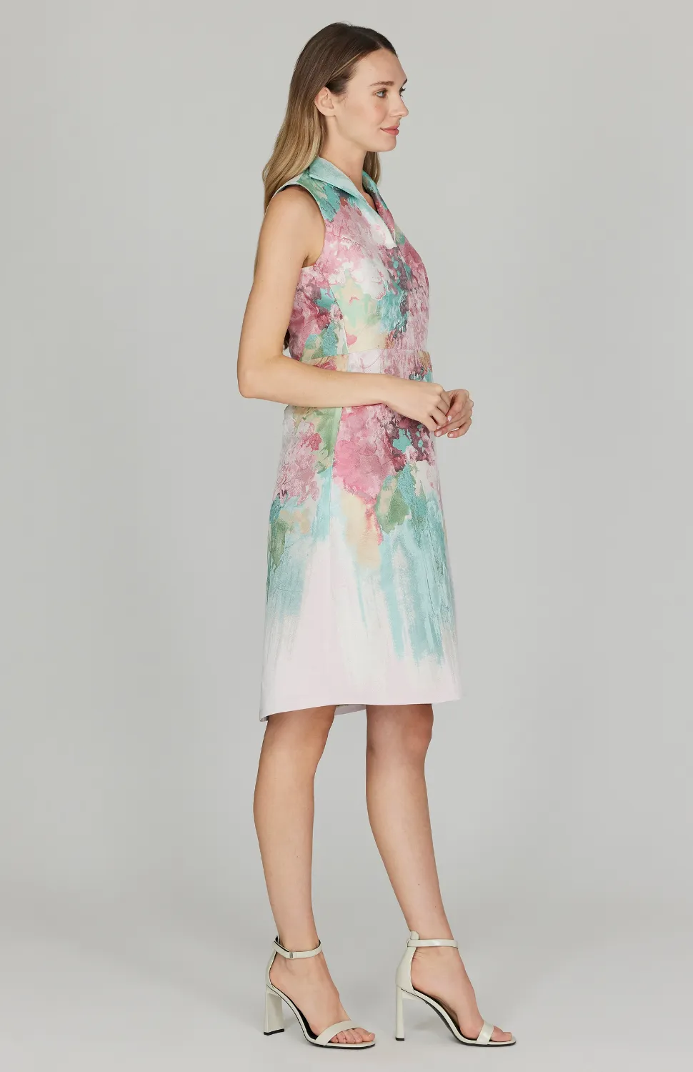 Painterly Garden Jacquard High Neck A-Line Dress