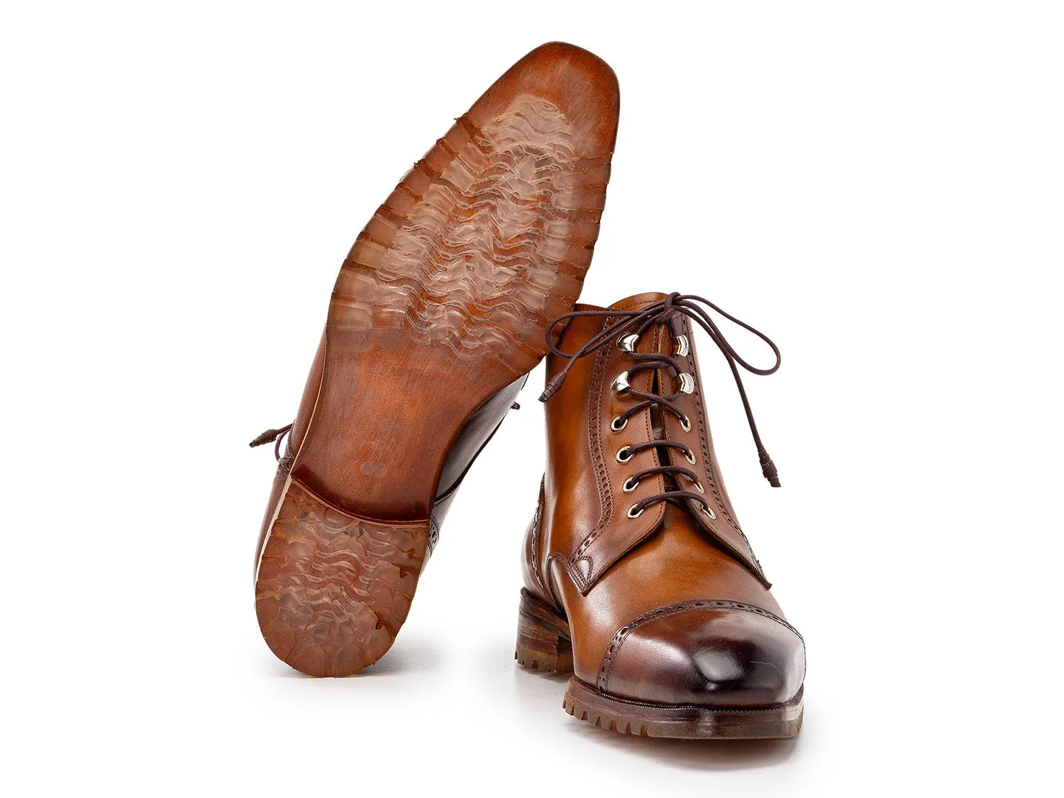 Paul Parkman Men's Burnished Leather Cap Toe Boots in Brown