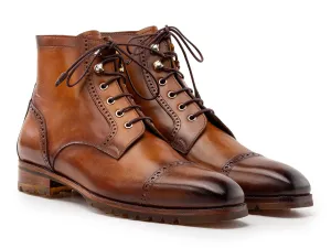 Paul Parkman Men's Burnished Leather Cap Toe Boots in Brown