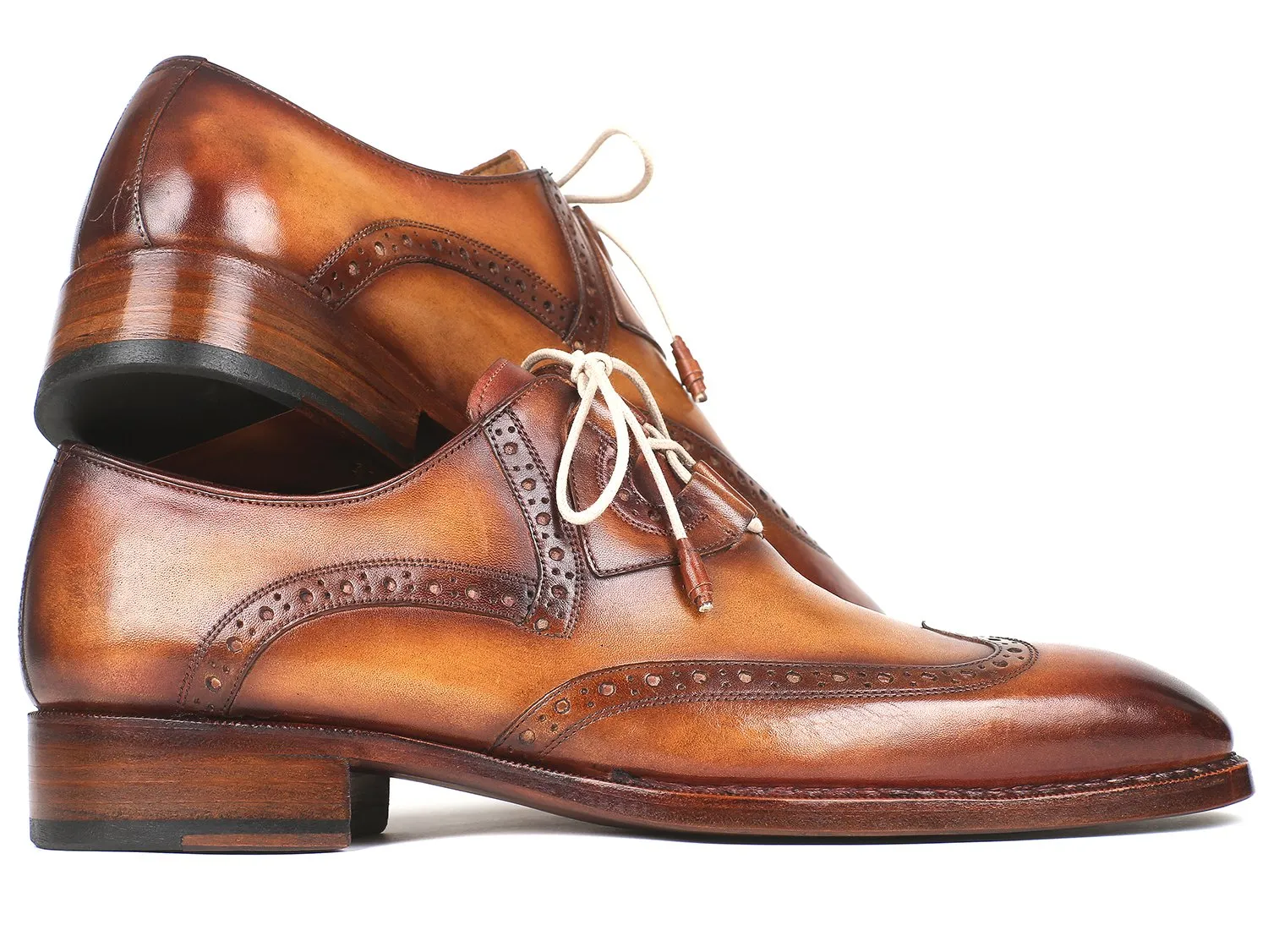 Paul Parkman Men's Ghillie Lacing Wingtip Brogues in Brown and Camel
