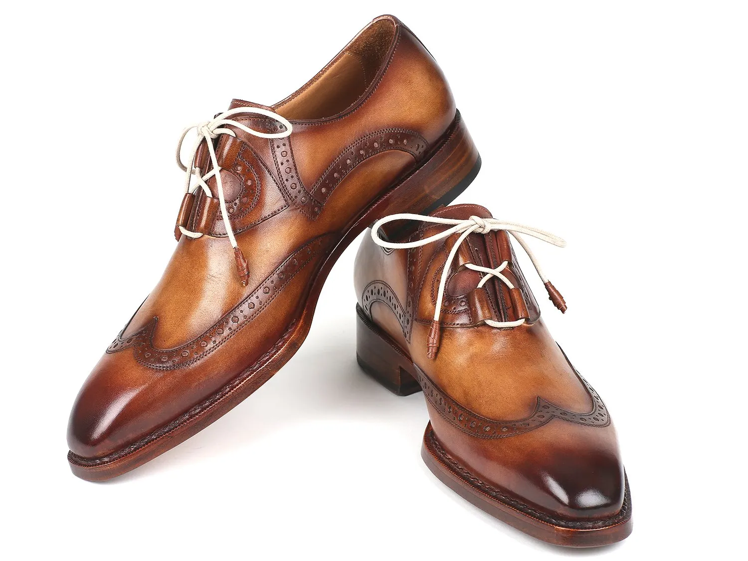 Paul Parkman Men's Ghillie Lacing Wingtip Brogues in Brown and Camel