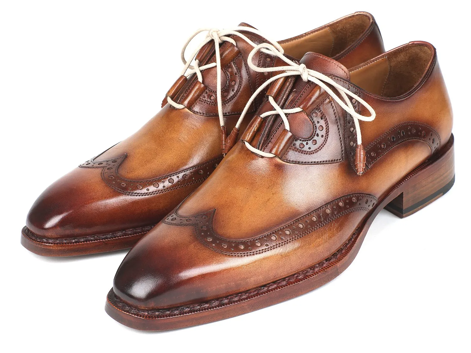 Paul Parkman Men's Ghillie Lacing Wingtip Brogues in Brown and Camel