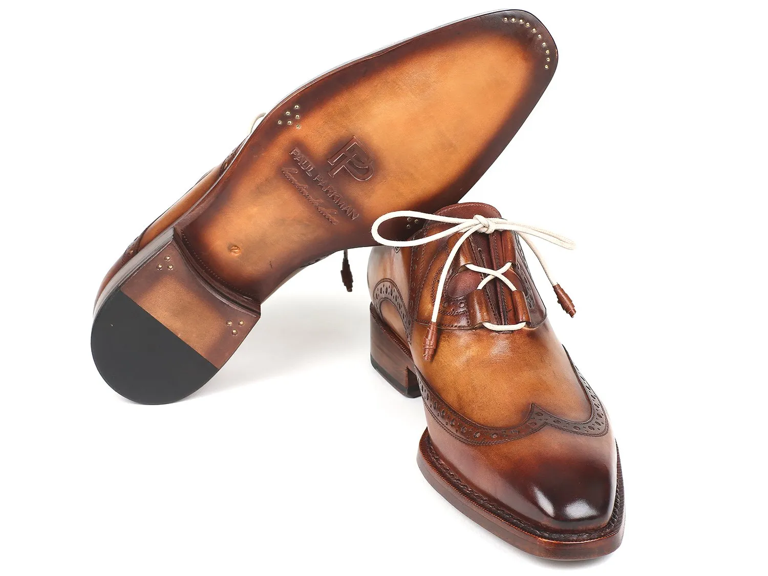 Paul Parkman Men's Ghillie Lacing Wingtip Brogues in Brown and Camel