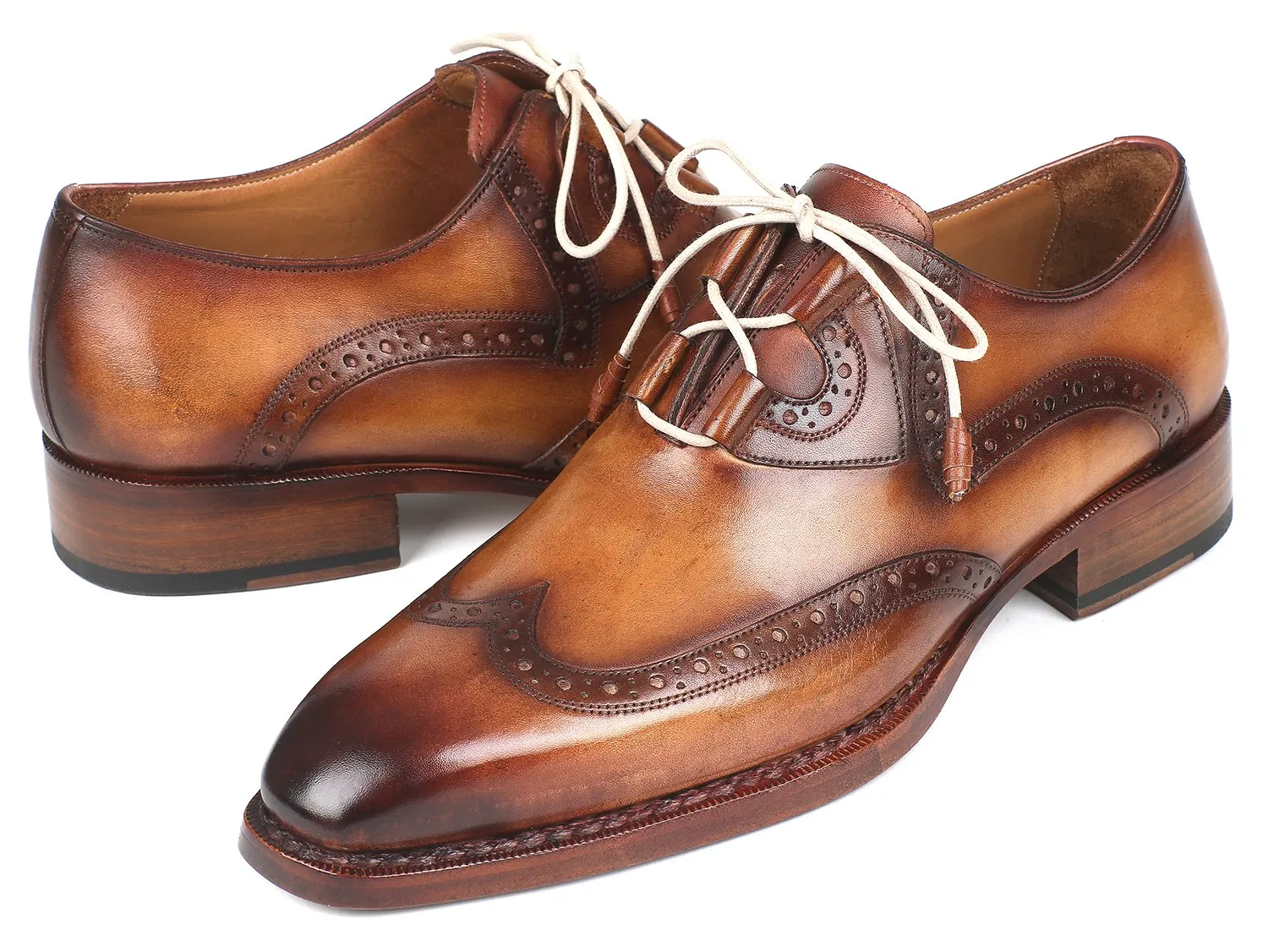 Paul Parkman Men's Ghillie Lacing Wingtip Brogues in Brown and Camel