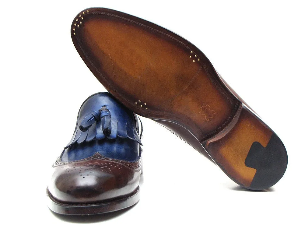 Paul Parkman Men's Leather Kiltie Tassel Loafers in Dark Brown & Navy