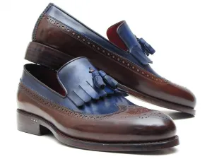 Paul Parkman Men's Leather Kiltie Tassel Loafers in Dark Brown & Navy