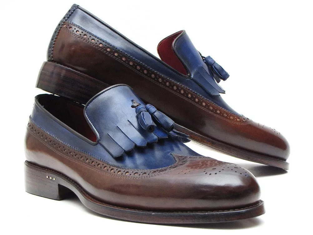 Paul Parkman Men's Leather Kiltie Tassel Loafers in Dark Brown & Navy
