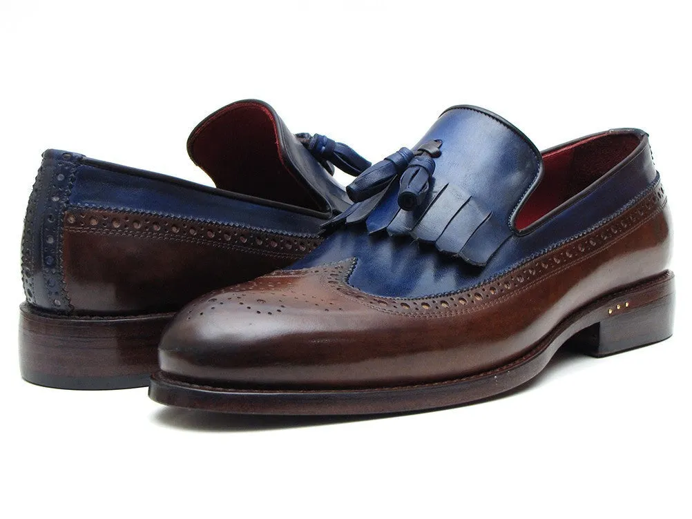 Paul Parkman Men's Leather Kiltie Tassel Loafers in Dark Brown & Navy