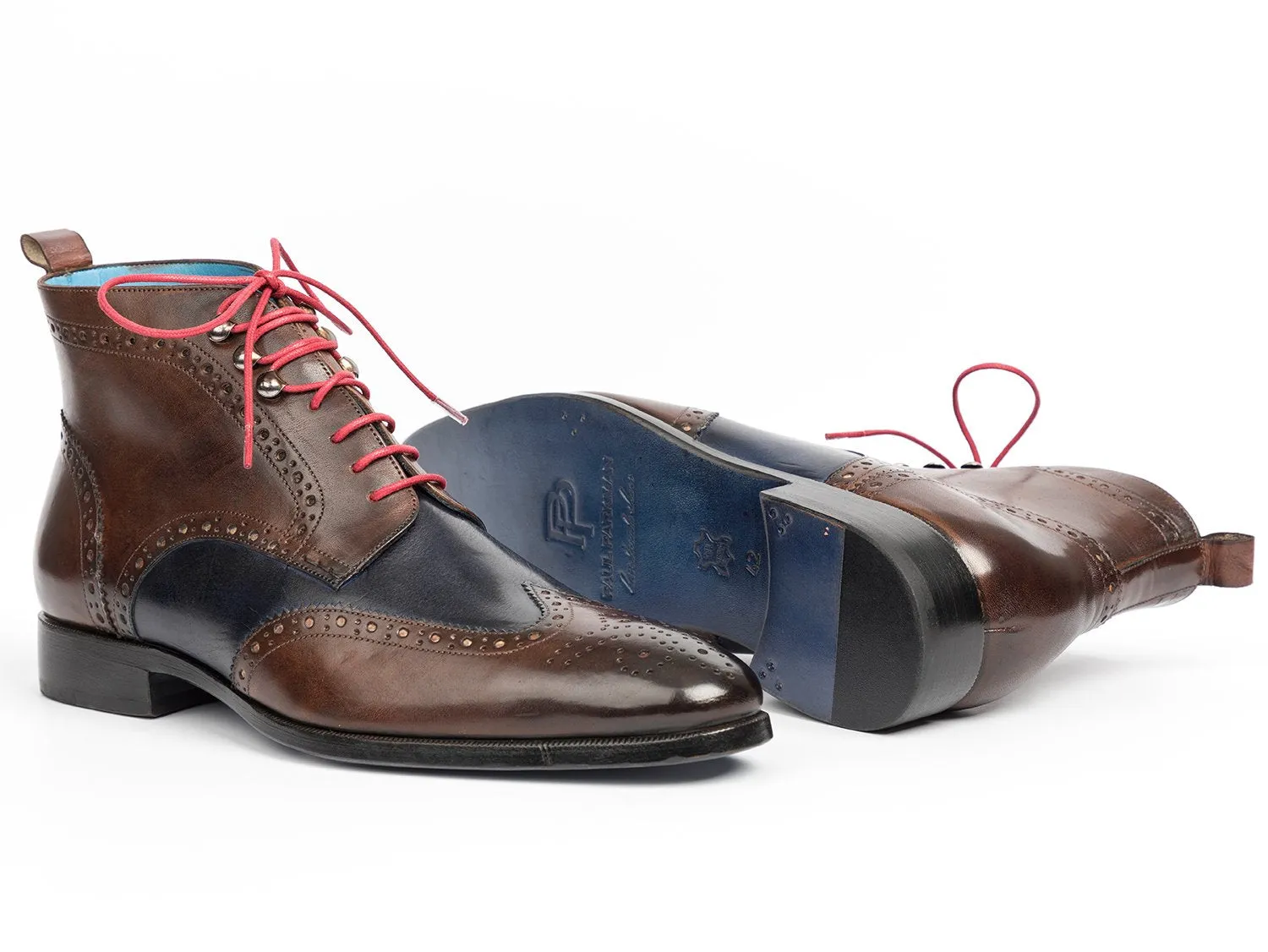 Paul Parkman Men's Wingtip Ankle Boots in Brown & Blue