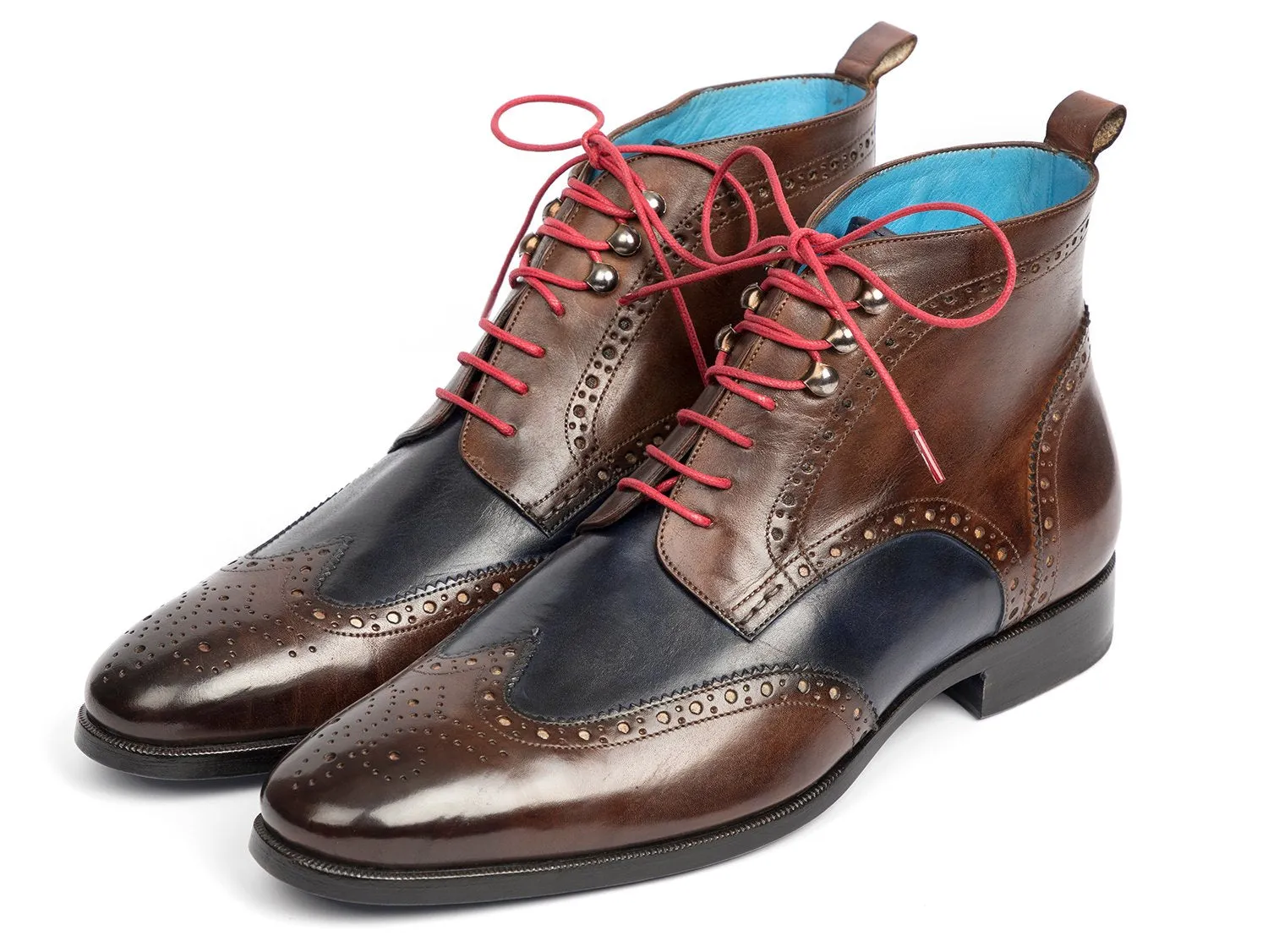 Paul Parkman Men's Wingtip Ankle Boots in Brown & Blue