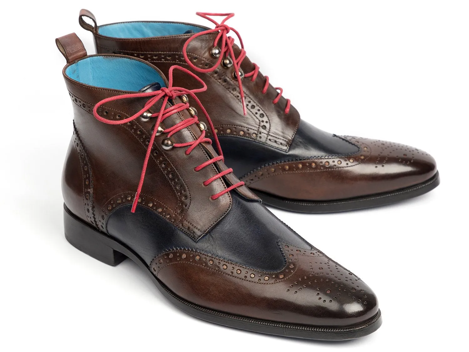 Paul Parkman Men's Wingtip Ankle Boots in Brown & Blue