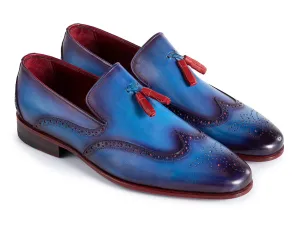 Paul Parkman Men's Wingtip Leather Tassel Loafers in Blue