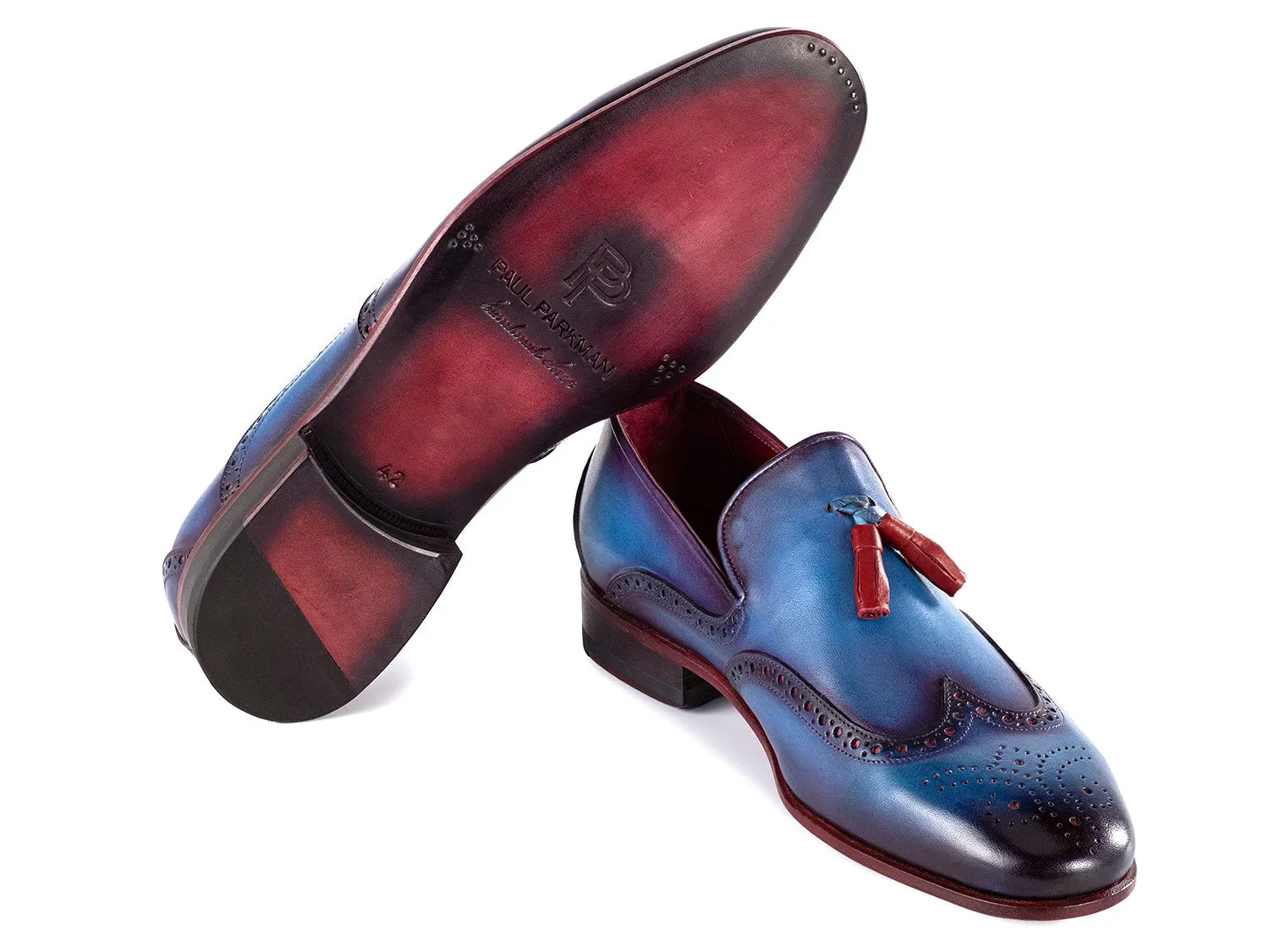 Paul Parkman Men's Wingtip Leather Tassel Loafers in Blue