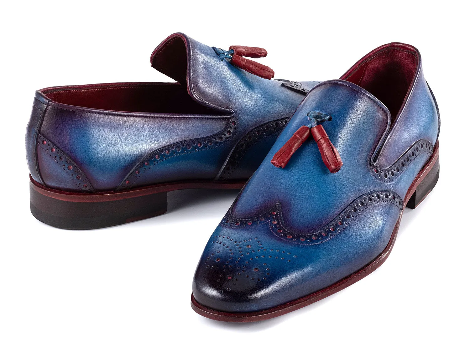 Paul Parkman Men's Wingtip Leather Tassel Loafers in Blue
