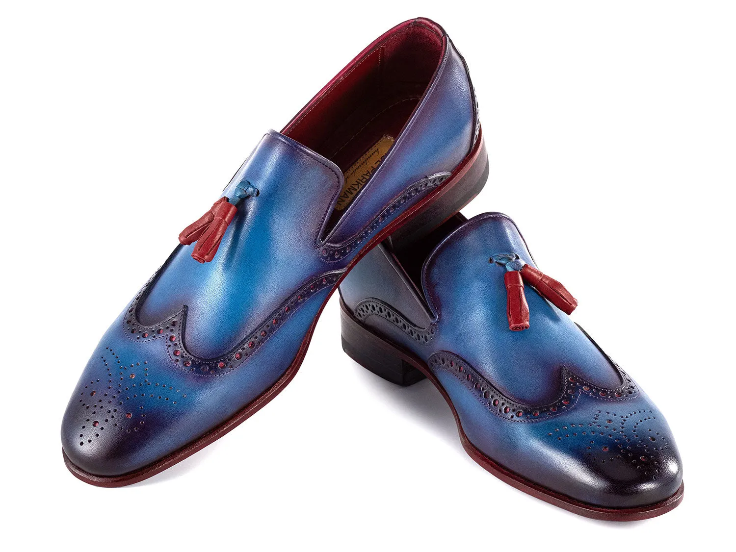 Paul Parkman Men's Wingtip Leather Tassel Loafers in Blue