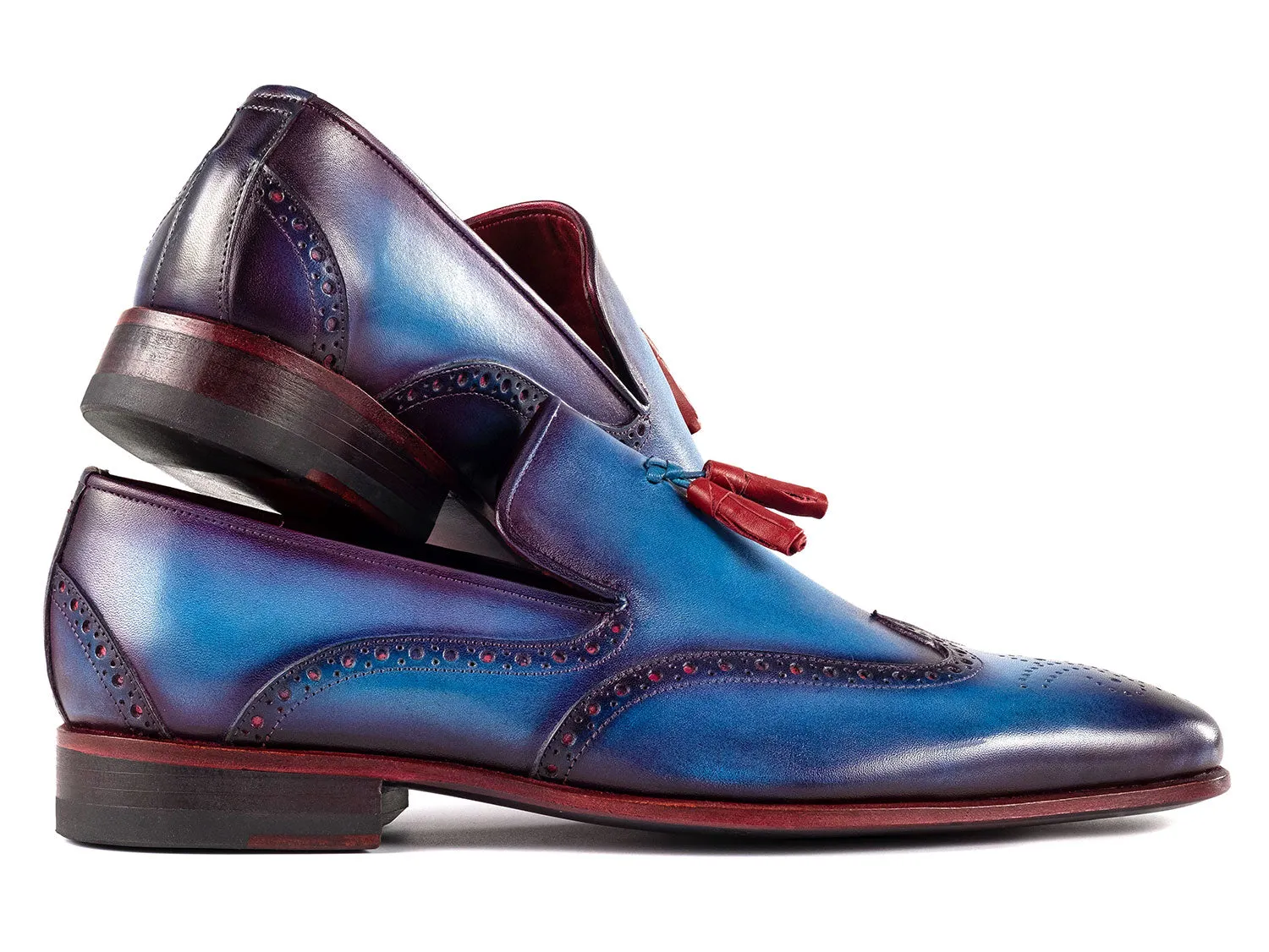 Paul Parkman Men's Wingtip Leather Tassel Loafers in Blue