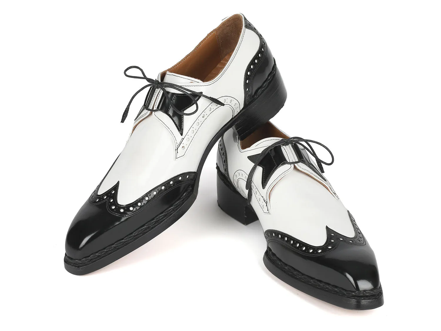 Paul Parkman Norwegian Welted Wingtip Men's Dress Shoes Black / White