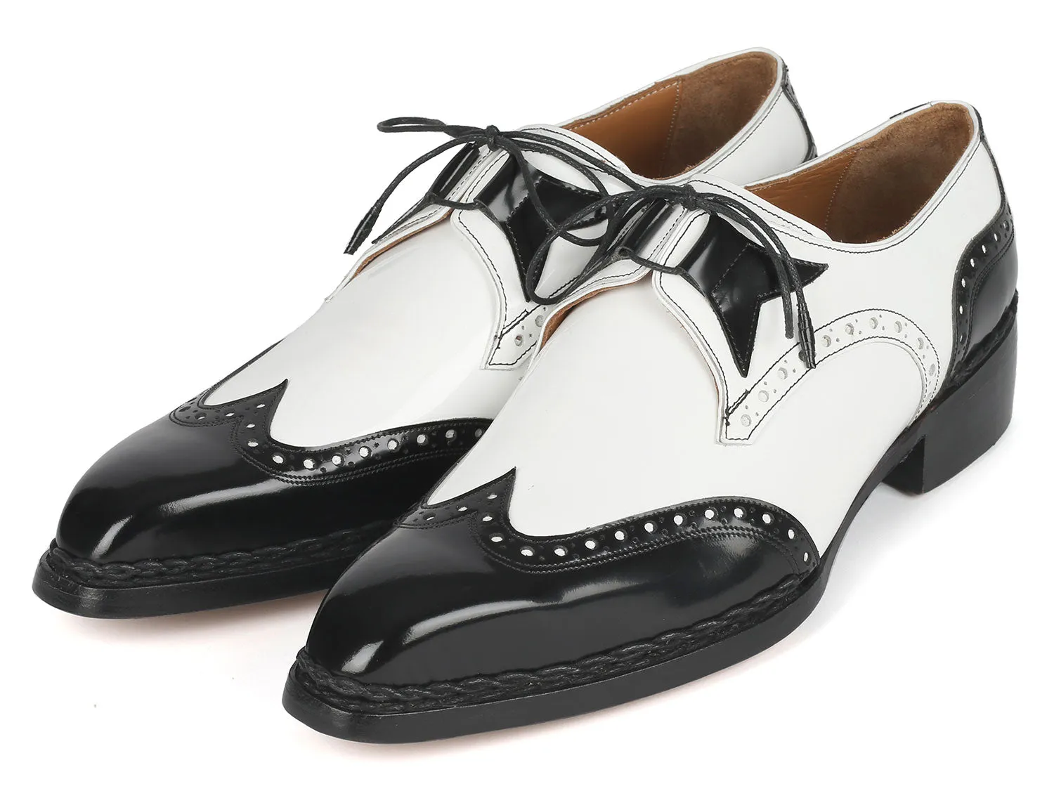 Paul Parkman Norwegian Welted Wingtip Men's Dress Shoes Black / White