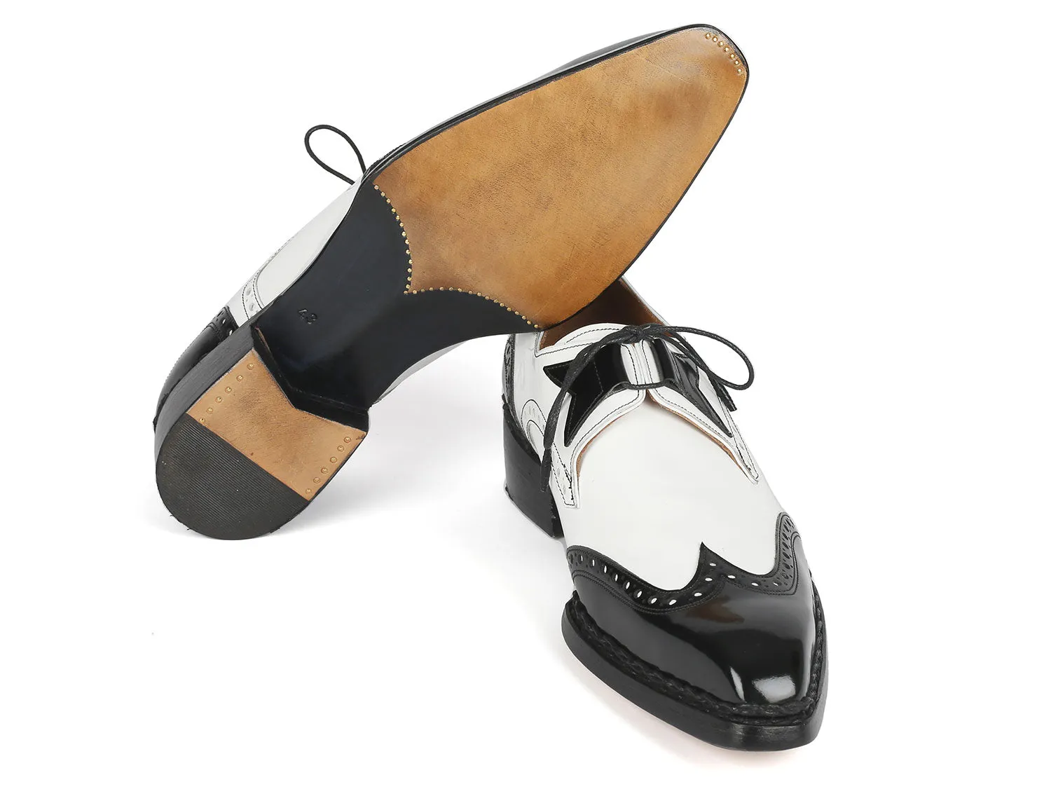 Paul Parkman Norwegian Welted Wingtip Men's Dress Shoes Black / White