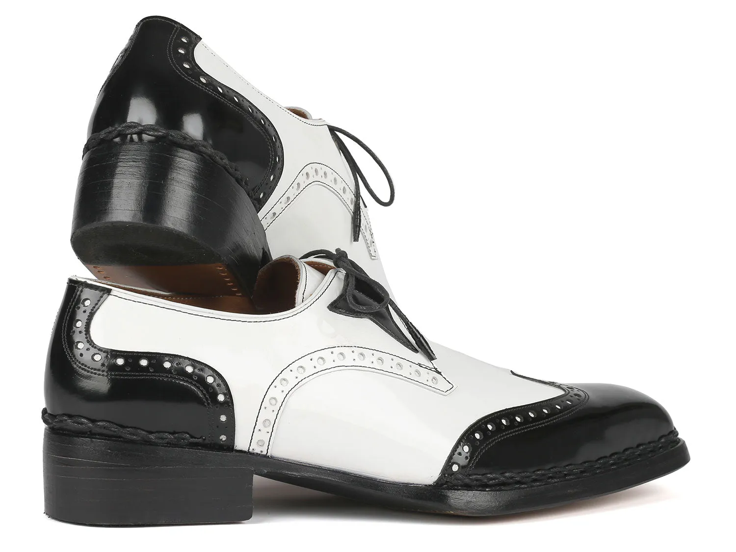 Paul Parkman Norwegian Welted Wingtip Men's Dress Shoes Black / White