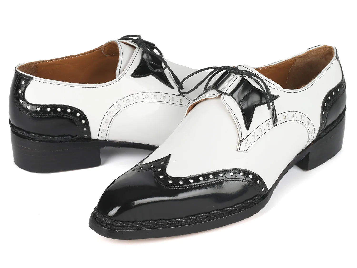 Paul Parkman Norwegian Welted Wingtip Men's Dress Shoes Black / White