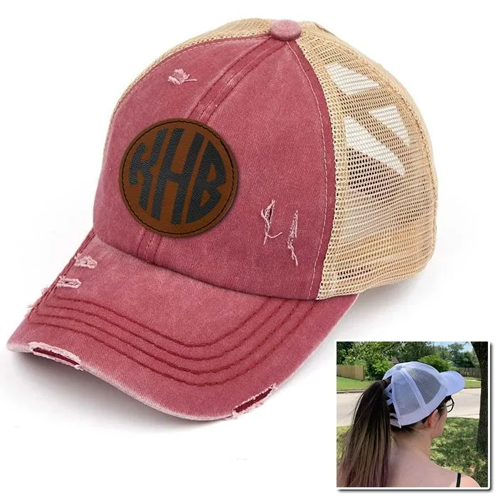 Personalized Monogram (Leather Patch) Ponytail Premium Hat