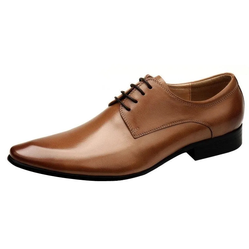 Pointed Toe Men's Shoes British Business Suits Lace Up Black Leather Shoes Men's Wedding Shoes