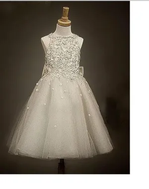 Princess Long Organza Sleeveless Flower Girl Dresses with Bowknot