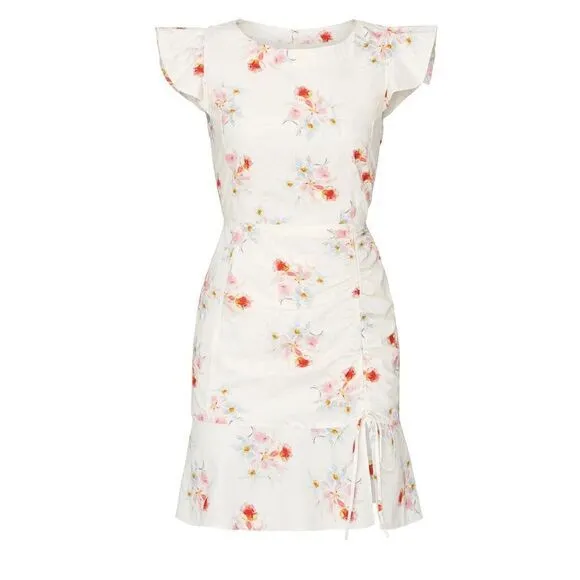 Rebecca Taylor La Vie Dress‎ Women Small White Floral Catrine Ruched Dress