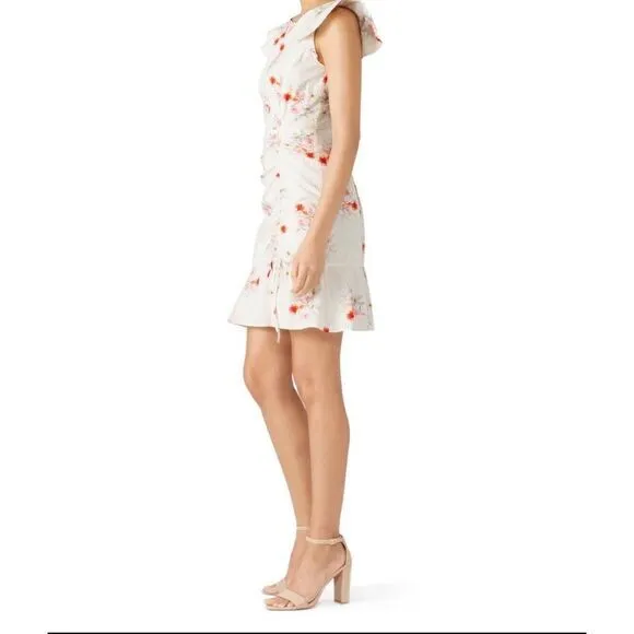 Rebecca Taylor La Vie Dress‎ Women Small White Floral Catrine Ruched Dress