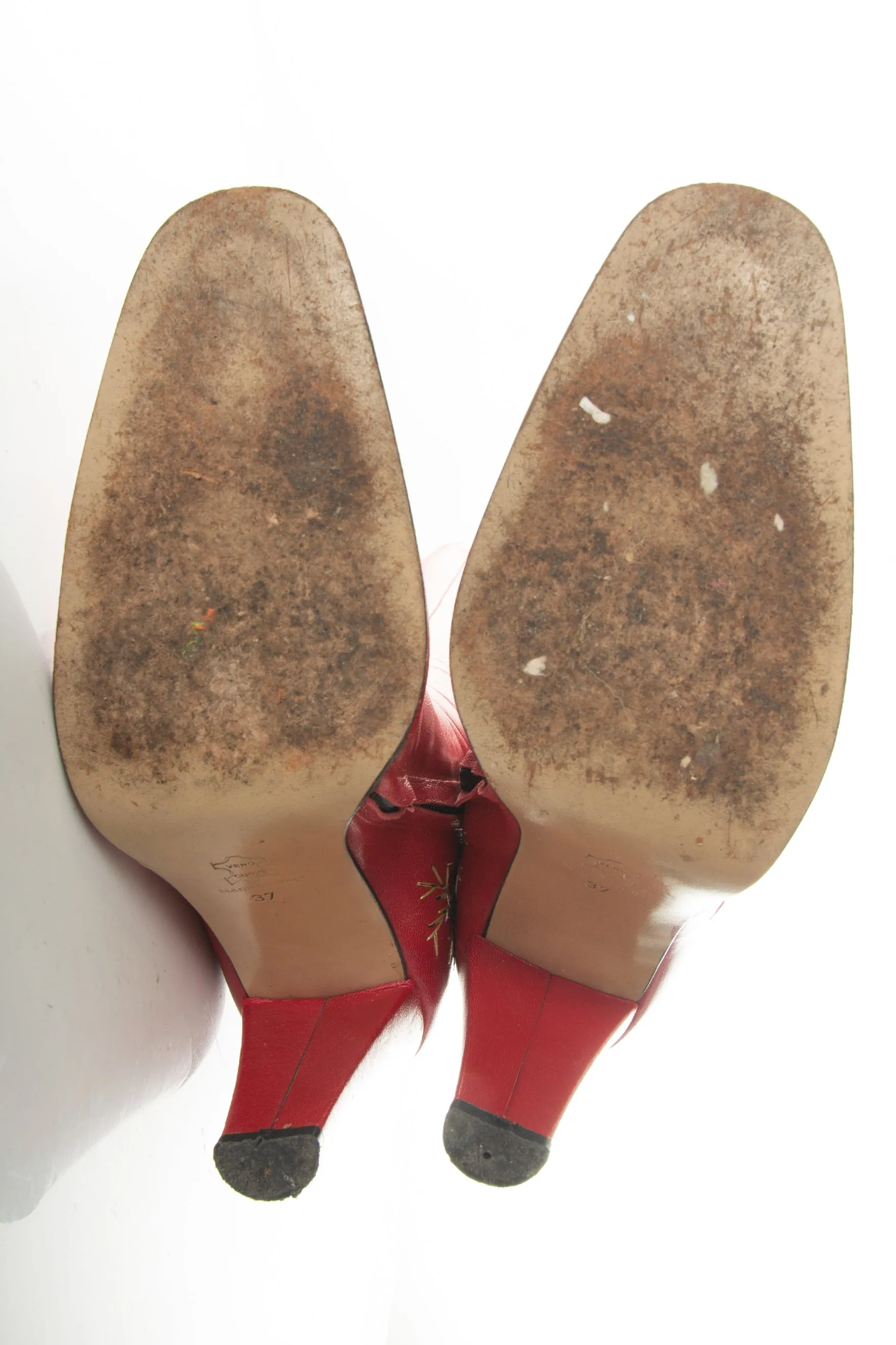 Red Embroidered Leather Boots